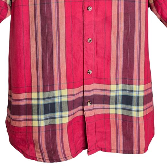 Tommy Bahama Relax Mens Plaid‎ Shirt Large Cotton Linen Blend Curved Hem - Picture 3 of 7